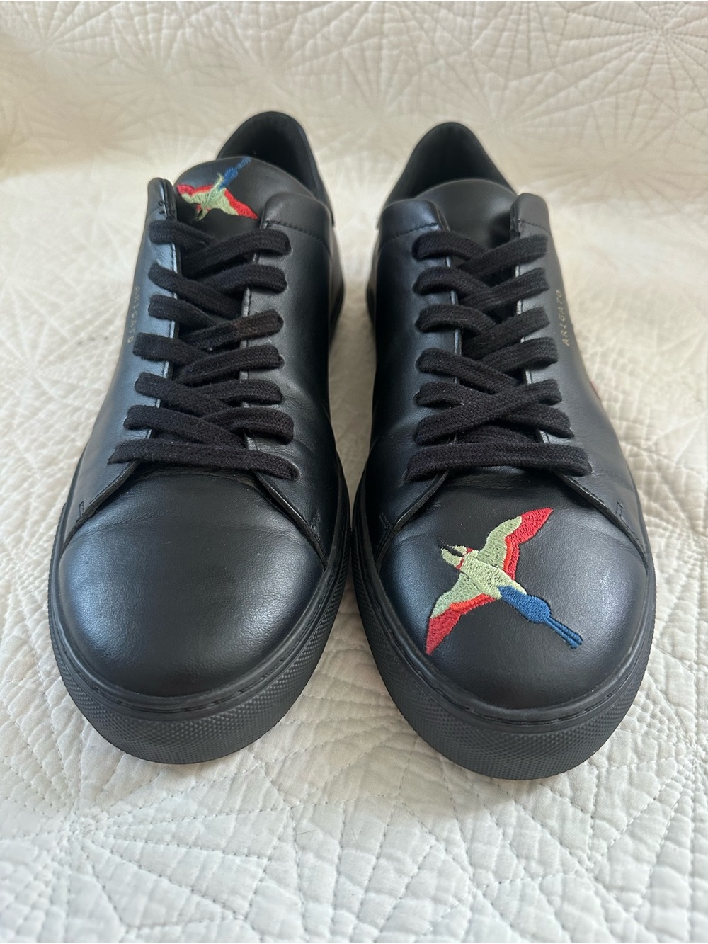 Axel Arigato Bird Embroidered Black Leather Sneakers US Size 10.5